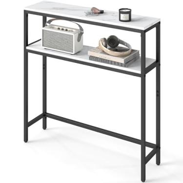 Imagem de VASAGLE Mesa de console, mesa de sofá estreita de 2 camadas com 2 prateleiras, 20 x 80 x 81,5 cm, para sala de estar, corredor, entrada, mármore branco e tinta preta ULNT130W59V1