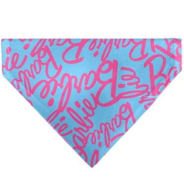 Imagem de Bandana Barbie para animais de estimação Barbie Autograph Script Scattered Blue Pink Slip On Collar Bandana Apenas