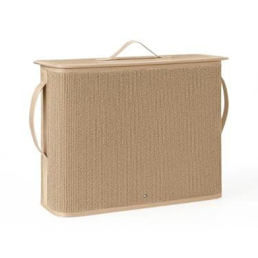 Imagem de AceOrbit Cesta de armazenamento de papel higiênico de bambu com capacidade para tampa e alça de banheiro, suporte de papel higiênico, cesta organizadora feita à mão, acessórios de banheiro (marrom