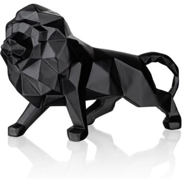 Imagem de Wisifayardin Escultura geométrica de leão, estátua de animal moderna abstrata, estatueta decorativa de resina para casa, mesas de café, estantes de livros