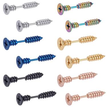 Imagem de SUNNYCLUE 1 caixa 6 pares de brincos de parafuso punk de aço inoxidável cor AB ouro prata preto moda unissex piercing cruz argola brincos de orelha para homens mulheres fabricação de joias achados