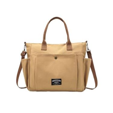 Imagem de SUANNI Bolsa de lona para mulheres, bolsas transversais com zíper, alça ajustável, bolsa de ombro feminina, bolsa para laptop, Caqui, Bolsa feminina grande de lona