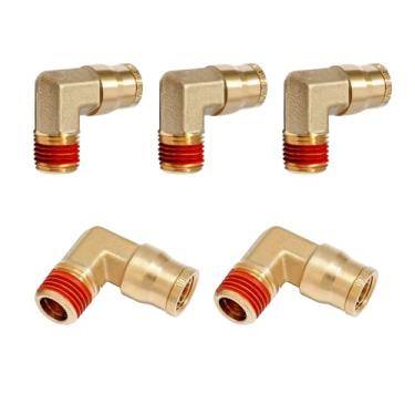 Imagem de QITUO Conexões de latão 3/8 Push to Connect 3/20.3 cm OD x 3/20.3 cm NPT rosca macho cotovelo aprovado DOT acessórios de conexão rápida de freio a ar kit de suspensão de linha de ar para reboques de