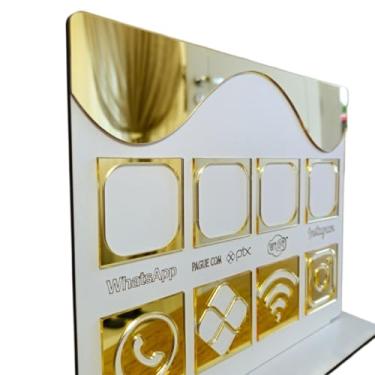 Imagem de Placa Display de Mesa e Balcão para QR Code WHATS PIX WIFI E INSTAGRAM no MDF e Acrilico(Dourado)