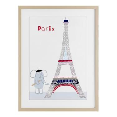 Imagem de Stupell Industries Impressão emoldurada de bétula de elefante e torre Eiffel sob vidro, design de Carla Daly, 50 x 35 cm