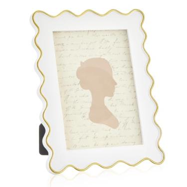 Imagem de AceOrbit Moldura recortada de 12 x 17 cm, linda borda ondulada, moldura de madeira de vidro real para exibição de mesa, decoração de casa, família, amigos, presentes de formatura de casamento (branco