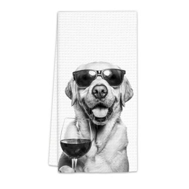 Imagem de Flicy Labrador Retriever presentes toalhas de cozinha de vinho, presentes para cães labrador retriever amantes de vinho toalha de prato decorativa para cozinha casa bar, engraçado labrador donos de