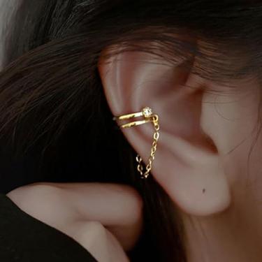 Imagem de Brinco de corrente de camada dupla com detalhes de cristal, clipe de orelha estilo francês sem perfuração, joia de orelha elegante minimalista