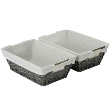 Imagem de Sukkiri Homu Cesto de armazenamento trapézio com alça, conjunto de 2 caixas organizadoras de vime impermeáveis para bancada de banheiro e vaso sanitário, caixa decorativa que economiza espaço, 30 cm C