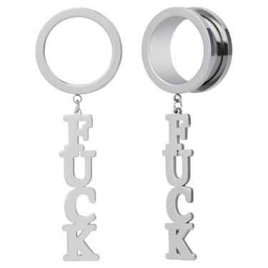 Imagem de POBAISITER 2 peças de alargadores de orelha pendurados estilo punk, alargadores de orelha, alargadores de aço inoxidável, alargador de parafuso para mulheres, homens, joias de piercing corporal