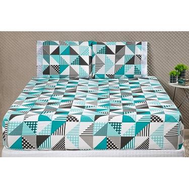 Imagem de Jogo de lençol algodão 180 fios estampado com fronhas toque macio c/elástico diversos tamanhos solteiro, casal, queen, king size (Queen, Geométrico Verde)