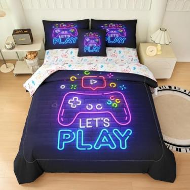 Imagem de NINENINE Jogo de cama queen para meninos, 6 peças, tamanho Queen, jogo de cama com 1 edredom, 1 lençol de cima, 1 lençol com elástico, 1 capa de almofada, 2 fronhas