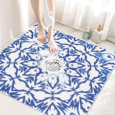 Imagem de Tapete de chuveiro quadrado antiderrapante: tapetes de chuveiro extragrandes de 68 x 68 cm para chuveiro interno, tapete de chuveiro antiderrapante de PVC macio com orifício de drenagem no meio