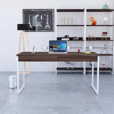 Imagem de Mesa Diretor 150x60x75cm Com 2 Gavetas Kuadra Nogal Estrutura Branca