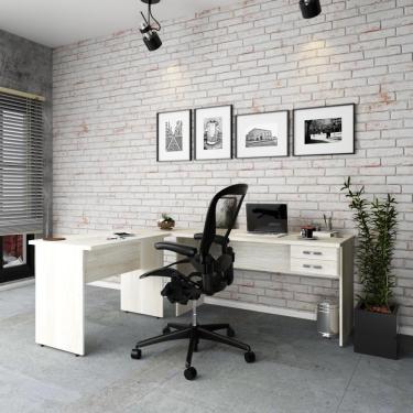 Imagem de Escrivaninha Mesa De Escritório Em L 1,80x1,40m C-02gavetas Snow