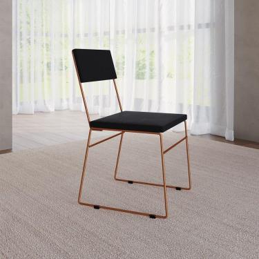 Imagem de Cadeira De Jantar Estofada Málaga Base Cobre Preto Preto