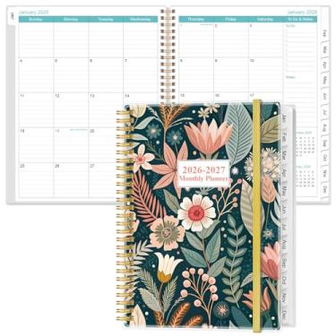 Imagem de Agenda mensal 2026-2027 - calendário mensal 18, janeiro de 2026 a junho de 2027, duas páginas por mês, agenda de 23 x 28 cm com abas, encadernação forte de fio duplo, bolso interno, flor-C