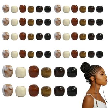 Imagem de KMYZQDV 60 peças de contas de madeira para tranças de cabelo mulheres negras tranças africanas de madeira Dread Loc trança pequena joia masculina marrom dreadlock grande jumbo grande tubos de cabelo