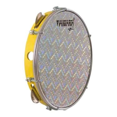 Imagem de Pandeiro spanking 10 pol. abs amarelo c/ pele holografica prata