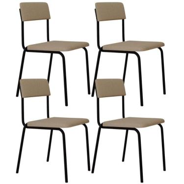 Imagem de Kit 04 Cadeiras Estofada Para Sala De Jantar Sense Preto C01 Linho Areia - Lyam Decor
