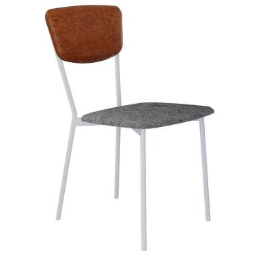 Imagem de Cadeira Estofada Para Sala De Jantar Village Branco C01 Linho Prata Courino Caramelo - Lyam Decor