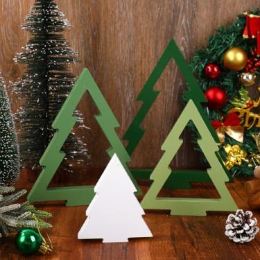 Imagem de Whaline 4 peças de decoração de mesa de madeira para árvore de Natal oca centro de mesa mesa rústica cansada decoração para casa de fazenda, férias, casa, escritório, mesa, prateleira