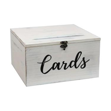 Imagem de Fancyes Organizador de Porta-Cartões de Casamento, Estojo Elegante em Madeira para Decoração, Cofrinho Versátil com Compartimento para Decoração de Mesa de, Branco
