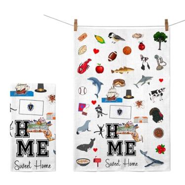 Imagem de Toalha de cozinha Home Sweet Home Massachusetts - Presentes de inauguração de casa e de boas-vindas - Símbolo favorito do estado de Massachusetts panos de prato presentes para mulheres amigas para