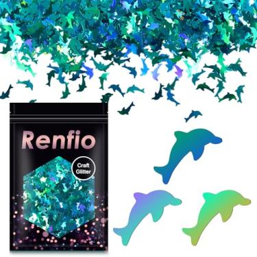 Imagem de Renfio 50 g 50 g Dolphin Confetti Glitter Oceano Golfinhos Glitter Lantejoulas Brilhantes Glitter Resina Brilhante Lantejoulas Grossas para DIY Molde Arte Unhas Decoração Feriado - Laser Azul Claro