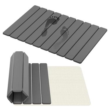 Imagem de Tapetes de banho de pedra dobráveis, tapete de banho de terra diatomácea de secagem rápida, tapetes de chuveiro de pedra super absorventes antiderrapantes para banheiro e balcão de cozinha, fácil de