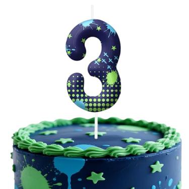 Imagem de Velas de aniversário número 3 de videogame, topo de bolo com tema de jogo para meninos e meninas, decorações de bolo para aniversários, suprimentos de festa com tema de jogos, velas para decorações de