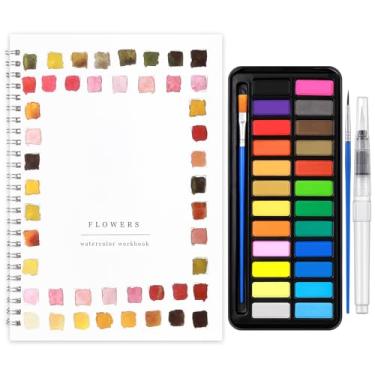 Imagem de Livro de exercícios em aquarela com tintas, 12 estampas diferentes, livro de colorir com 24 cores, conjunto de tinta aquarela e pincel para iniciantes, adultos e adolescentes