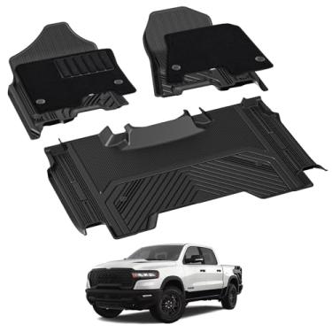 Imagem de 3W Dodge Ram 1500 Tapetes de chão e tapete Fornt para 2019-2024 com armazenamento original sob o banco traseiro para todos os climas, acessórios para carro Ram 1500 New Body Crew Cab (não para modelos