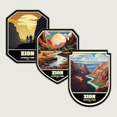 Imagem de Conjunto de 3 adesivos do Parque Nacional Zion - Decalques de vinil à prova d'água para carro, laptop, garrafa de água, bagagem, bicicletas - Conjunto de adesivos de natureza cênica e montanha ao ar