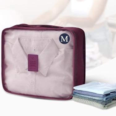 Imagem de Organizador de viagem de malha, bolsa de armazenamento de viagem, multifuncional, organizador de bagagem, bolsa de viagem com zíper para passaporte de cosméticos, meias, Vinho tinto, M