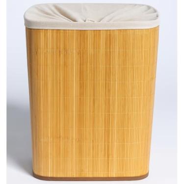 Imagem de Cesto de Bambu Roupa Suja em Bambu Natural com Forro Fixo 50L Cesto Organizador Multiuso Ecológico e Dobrável para Lavanderia Área de Serviço Quarto e Banheiro Moderno Premium
