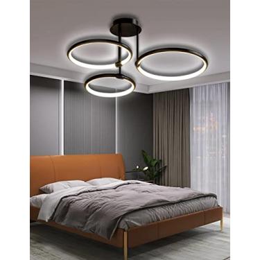 Imagem de Luminária de teto LED moderna e regulável para sala de estar, com anel preto e controle remoto, temperatura de cor de 3000K a 6500K. Ideal para mesa de jantar, hall de entrada, escritório e