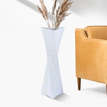 Imagem de Vaso alto para decoração de casa de 60 cm (branco gelado) – Vaso moderno independente com acabamento texturizado, design feito à mão para grama dos pampas, flores artificiais, decoração de canto de