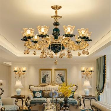 Imagem de Lustre de cristal de luxo europeu com LED, estilo americano, para sala de estar, restaurante, quarto, casa de campo, hotel, loja de roupas, salão de beleza, café (10 lâmpadas)