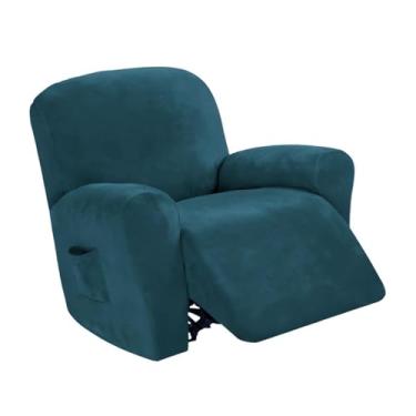 Imagem de Baoblaze Capa protetora elástica para poltrona reclinável com bolso, removível, em veludo, Azul