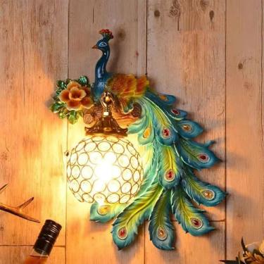 Imagem de Luminária de parede LED American Creative Art Peacock para sala de estar, quarto, escritório, casa de campo, hotel, quarto infantil, corredor (AB Direita)