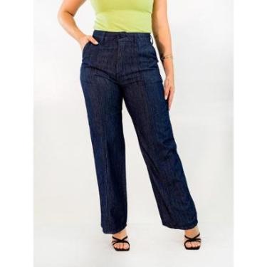 Imagem de Calça Feminina Wide Leg Jeans Azul Escuro Friso Frontal Anticorpus-Feminino
