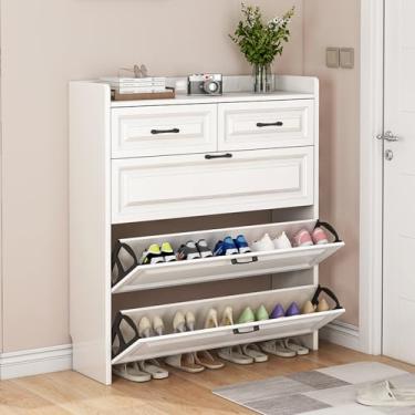 Imagem de Armário de sapatos de entrada, armário de sapatos de madeira, armário de sapatos fino, corredor, entrada, vestiário, sala de estar, quarto, conservatório, laminados ajustáveis e removíveis (branco