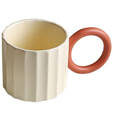Imagem de Caneca de cor contrastante nórdica, xícaras de café feitas à mão de cerâmica de 238 g com alça para latte, cappuccino, chocolate quente, canecas de leite linda caneca