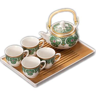 Imagem de Conjuntos de chá de viagem conjunto de chá de porcelana conjunto de chá serviço de chá chinês 1 bule de chá com infusor e 4 xícaras de chá, verde, vermelho (verde) (verde)