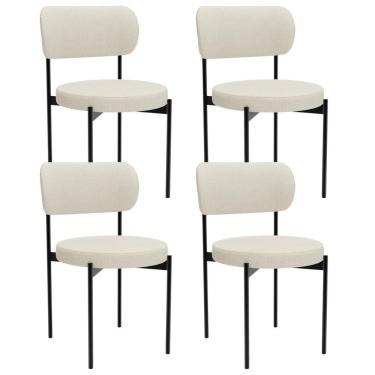Imagem de Kit 04 Cadeiras Estofadas Para Sala De Jantar Louvre L02 Linho Champagne - Lyam Decor