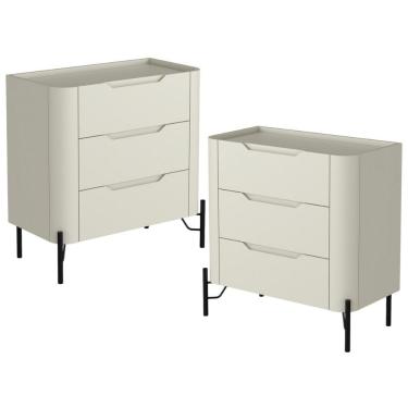 Imagem de Kit 02 Mesas De Cabeceira Orgânica 3 Gavetas Pés Industrial Preto Bliss I03 Luna - Lyam Decor