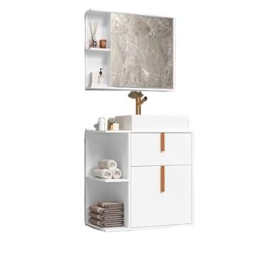 Imagem de Kit Armário Organizador Gabinete P/Banheiro Com Espelheira E Star 2 Portas(Argos Branco)