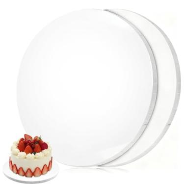 Imagem de Aumodizzy 2 tambores de bolo, tábuas de bolo redondas de 25 cm de espessura, branco, papelão de qualidade profissional, base de cartão