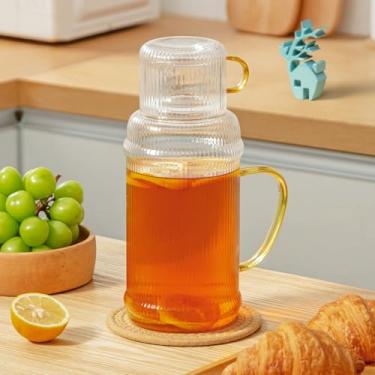 Imagem de Baffect Conjunto de garrafa de água e vidro de cabeceira, jarro de vidro de borossilicato para bebidas quentes ou frias, garrafas de água de 1,927 g com copo de 283 g para mesa de cabeceira, cozinha